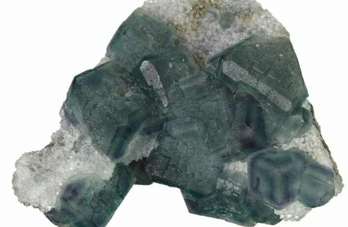Multicolored Cubic Fluorite Crystals on Quartz - China #164017